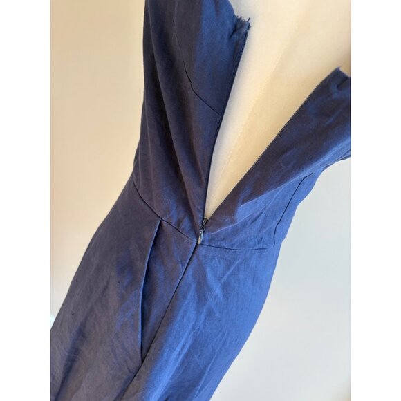 GAP 100% Linen Sleevelese Fit & Flare Midi Dress in Comet Blue Size 4 Tall - Picture 7 of 11